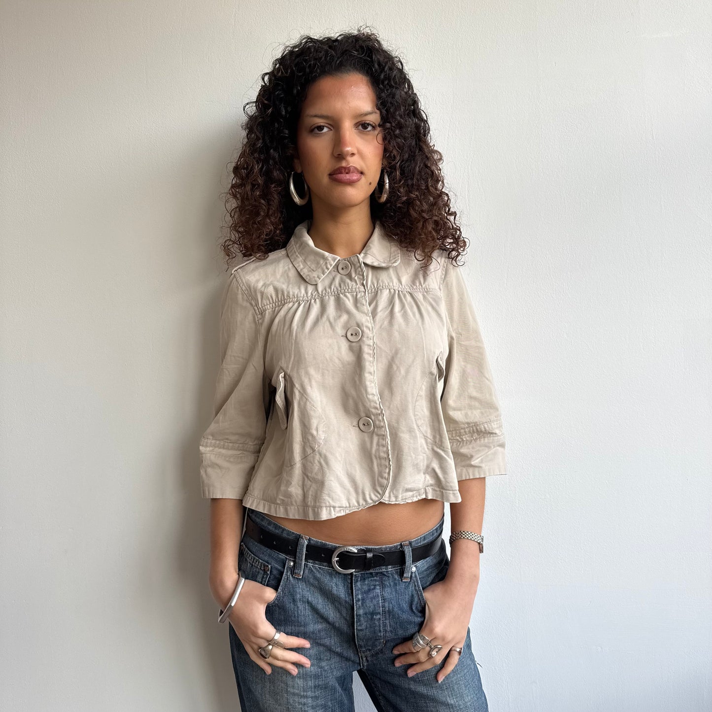 Beige 3/4 sleeve swing coat - Size S