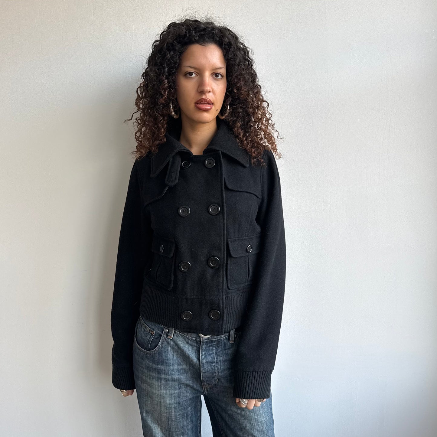 Black double breasted peacoat - Size M