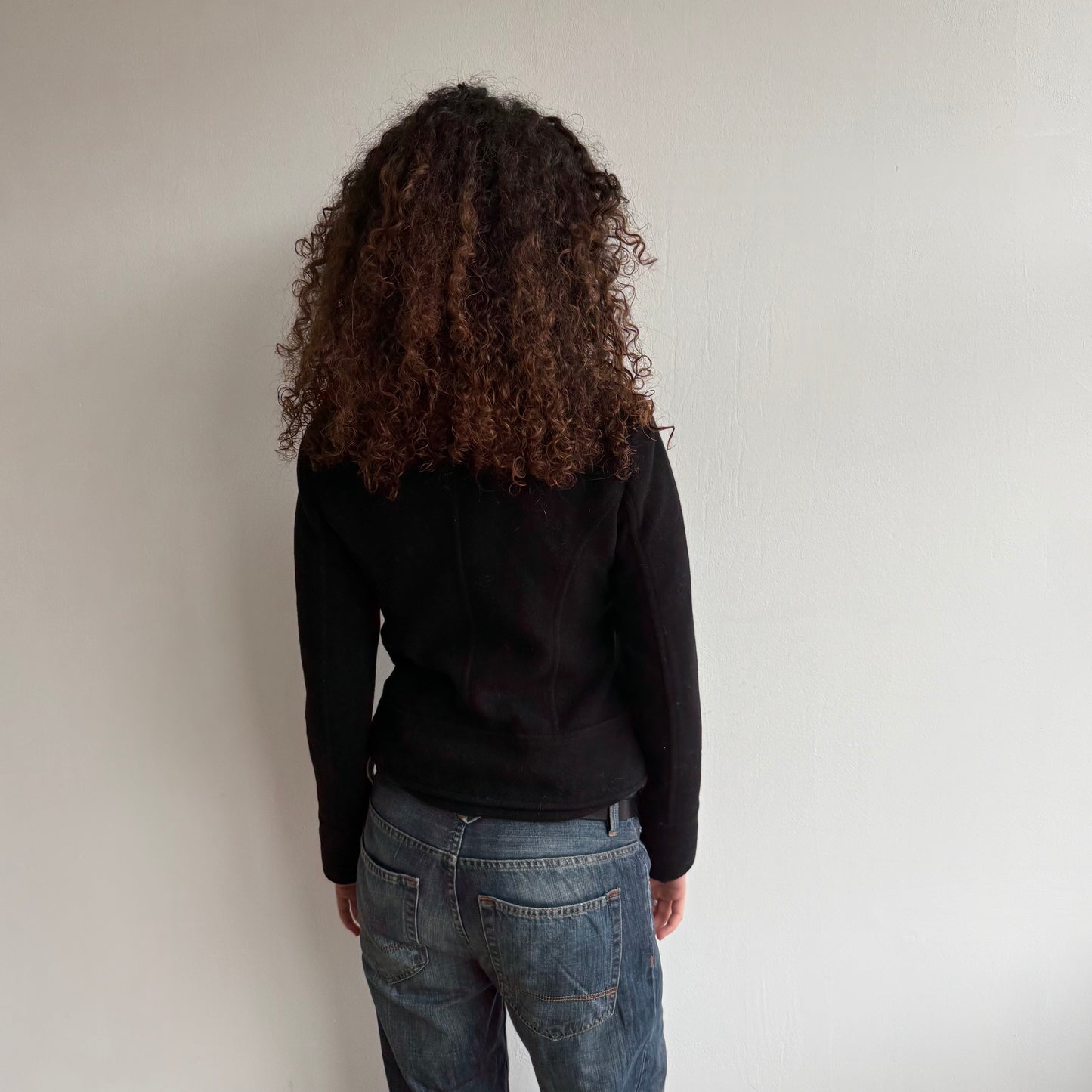 Black asymmetric funnel neck coat - Size S
