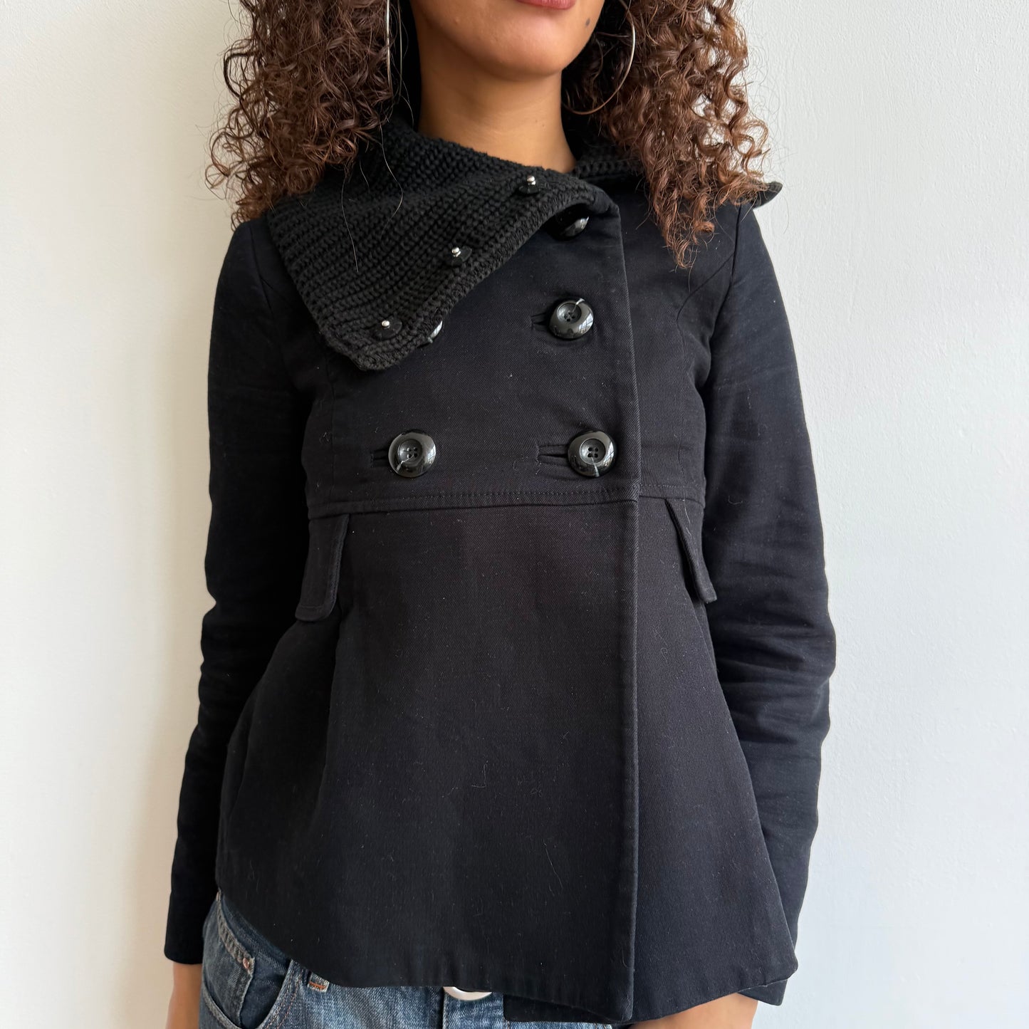 Black bi-material peacoat - Size S