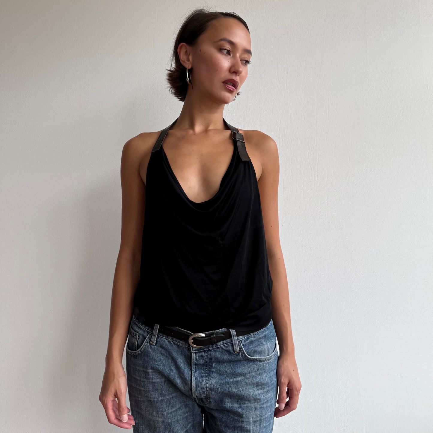 Miss Sixty black leather halter top - Size M