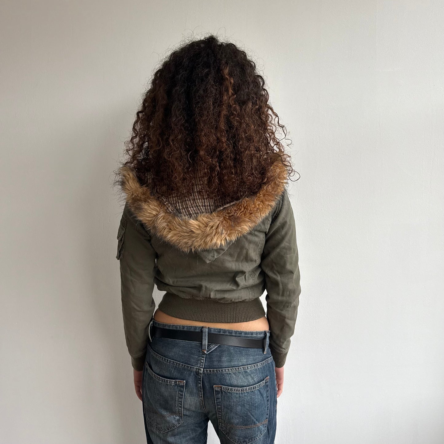 Khaki bomber with faux fur hood - Size S/M
