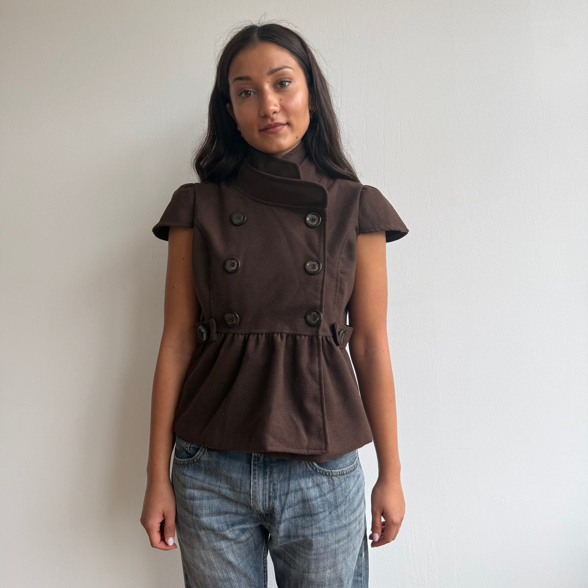 Brown short sleeve peacoat - Size M