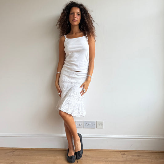 White broderie midi skirt - Size S