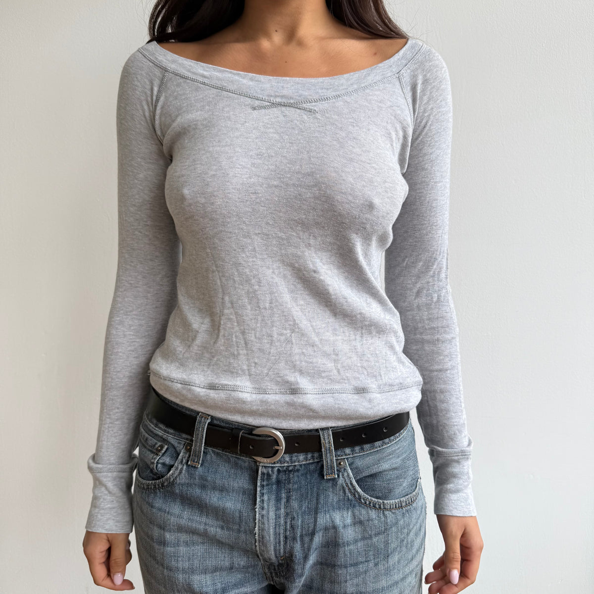 Grey stitch long sleeve top - Size S-M