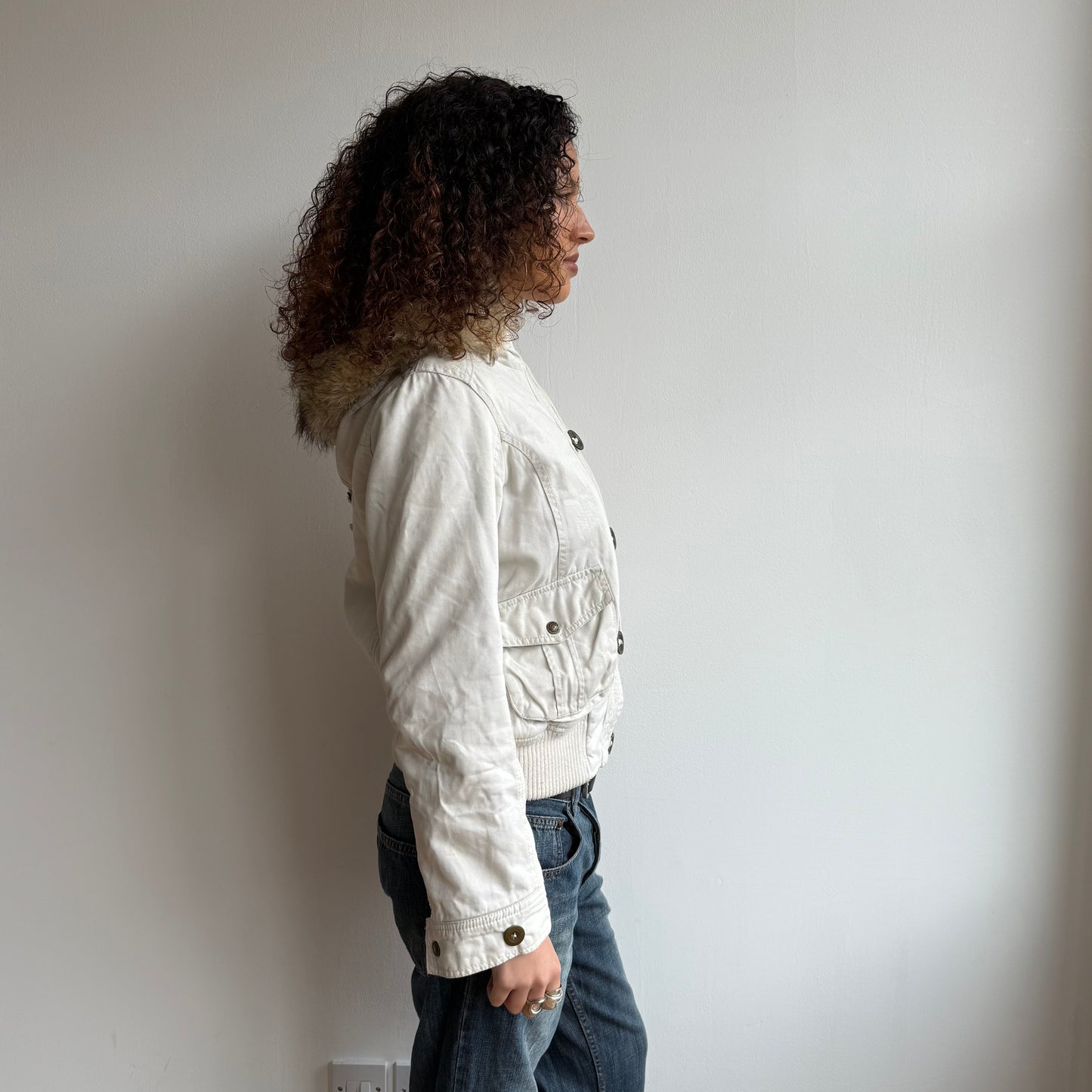 White cargo fur bomber jacket - Size M