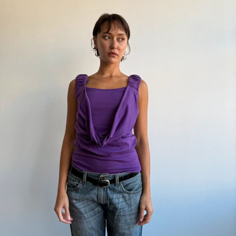 Purple double layer cowl front top - Size M