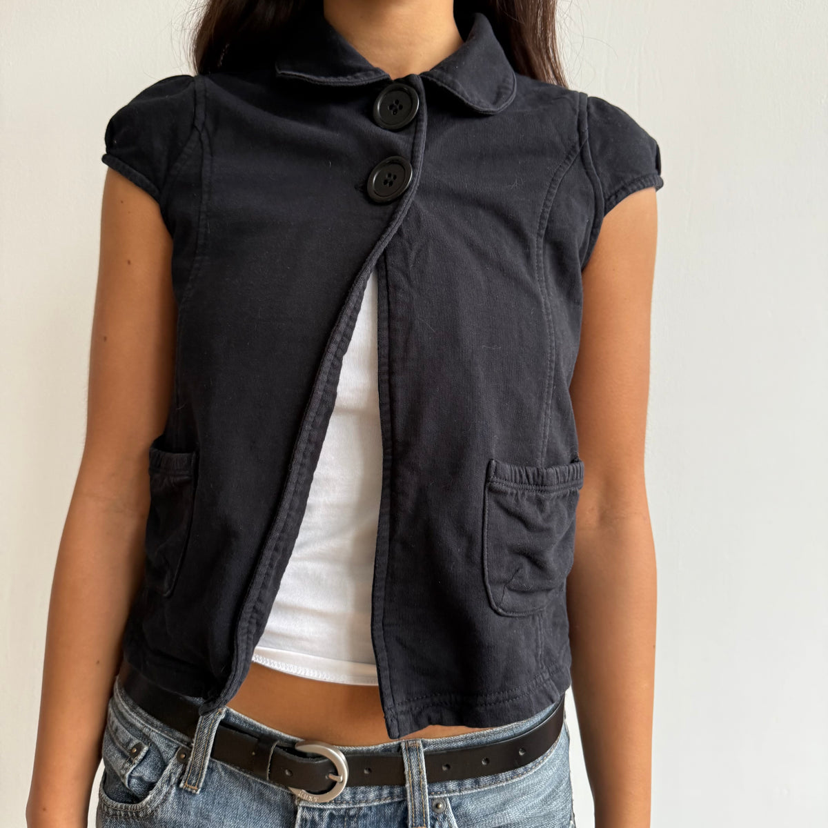 Black pea open front cardi - Size S