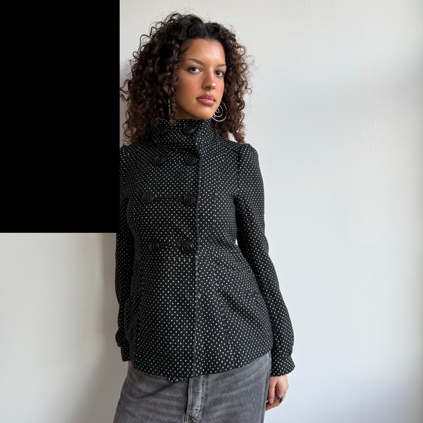 High neck polka dot peacoat - Size S