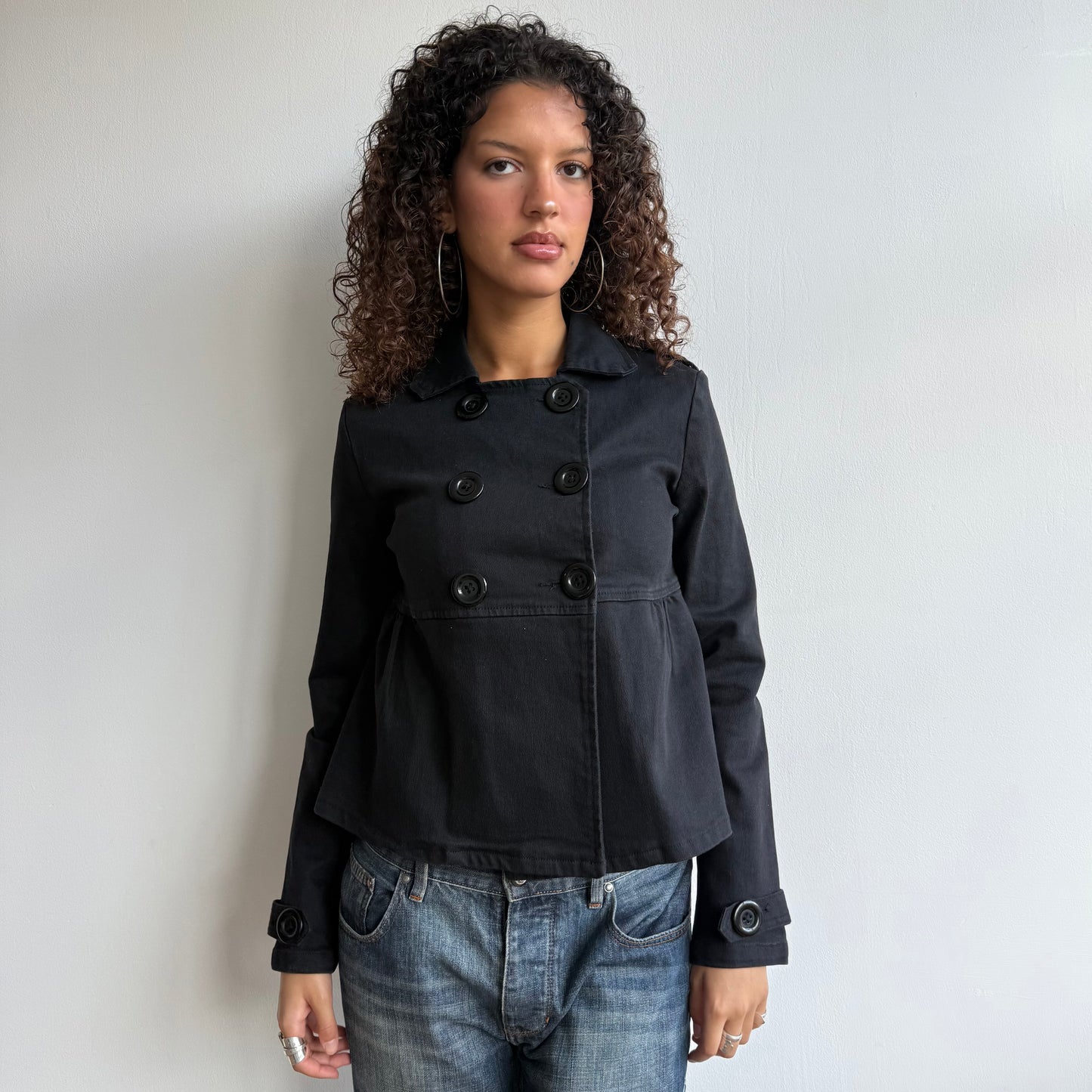 Black denim peacoat - Size M + L