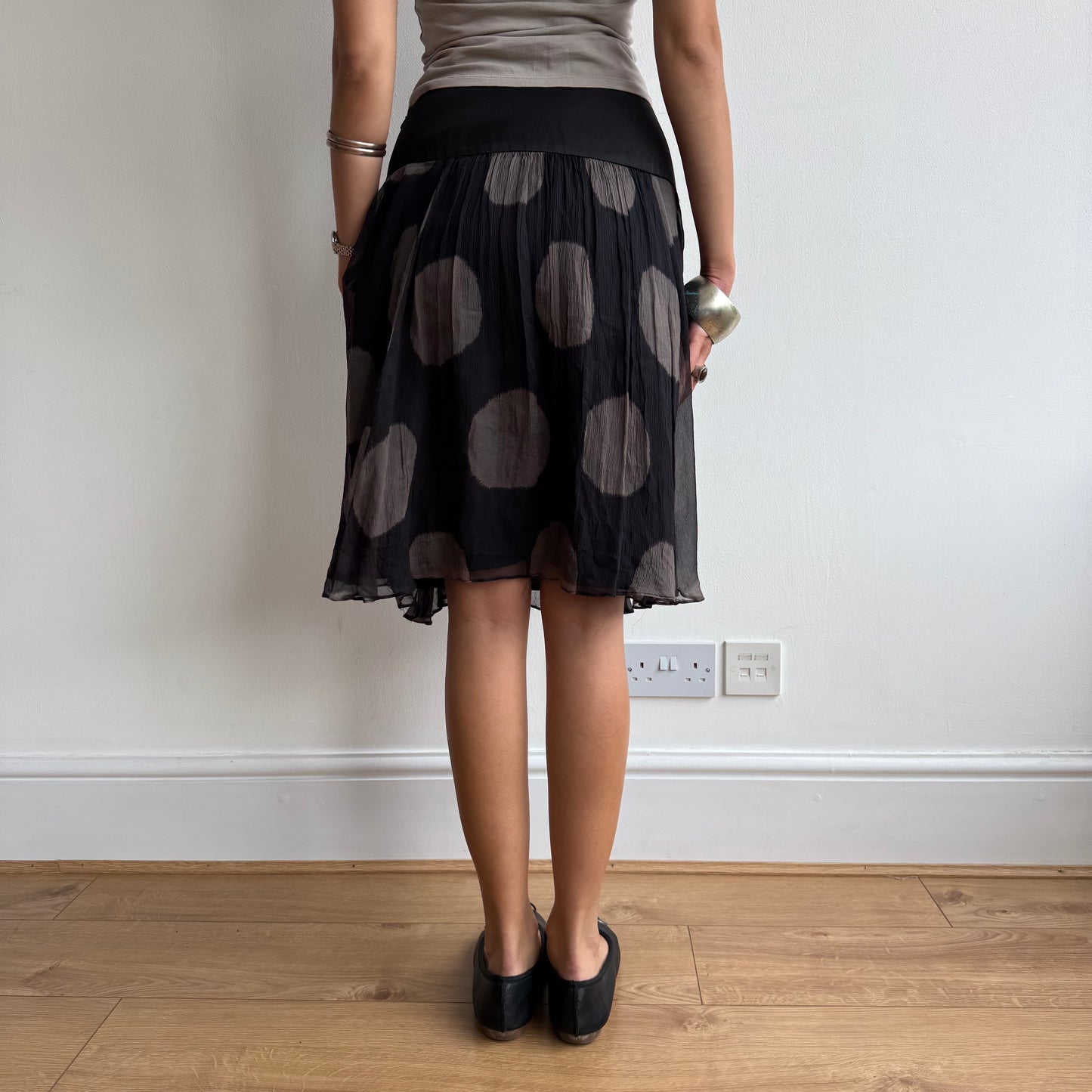 Brown chiffon polka dot midi skirt - Size M/L