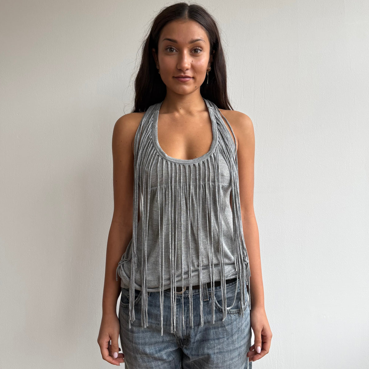 Grey fringe tank top - Size S-M