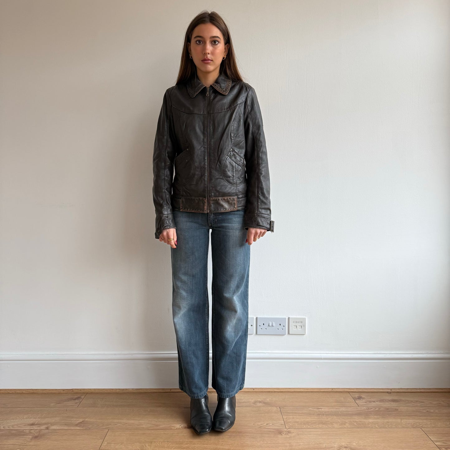 Brown leather jacket - Size M