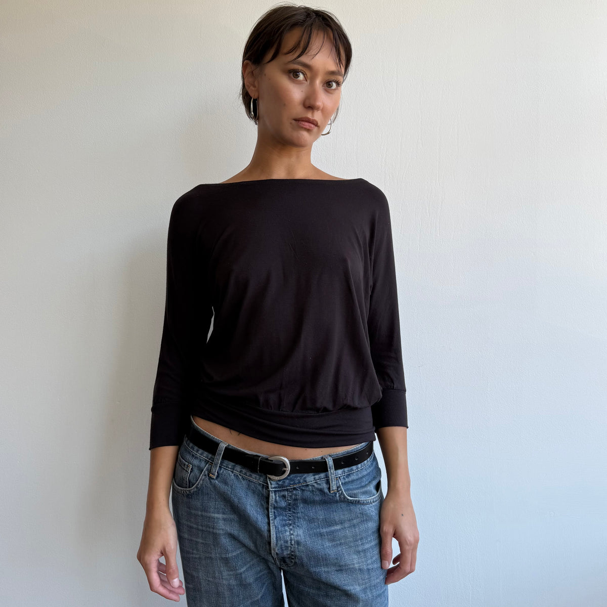 Brown slouchy 3/4 sleeve top - Size S