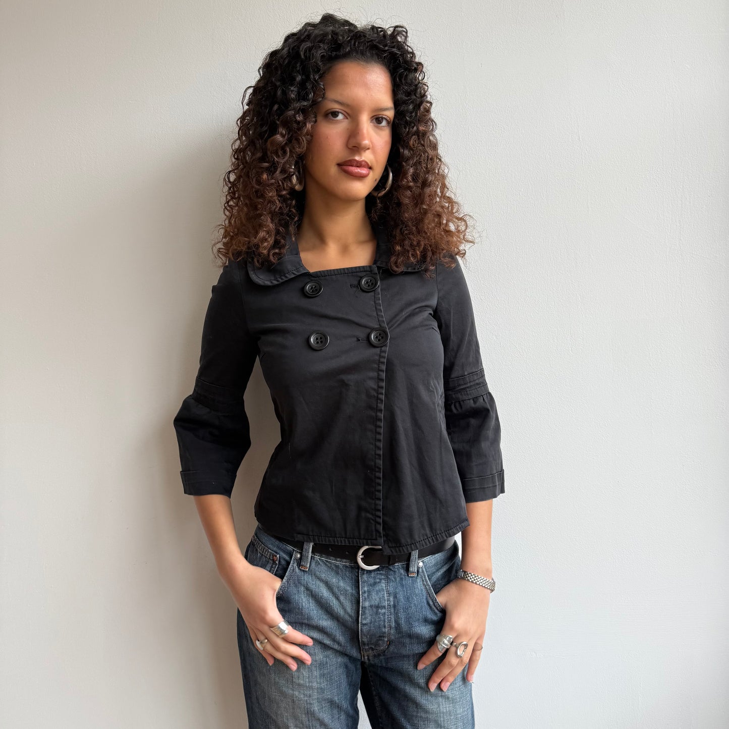 Black 3/4 sleeve peacoat - Size XS