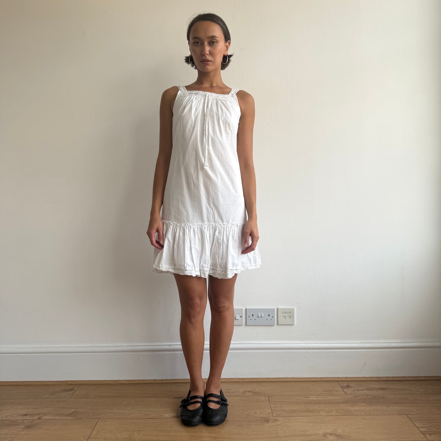 White crochet trim milkmaid dress - Size XS