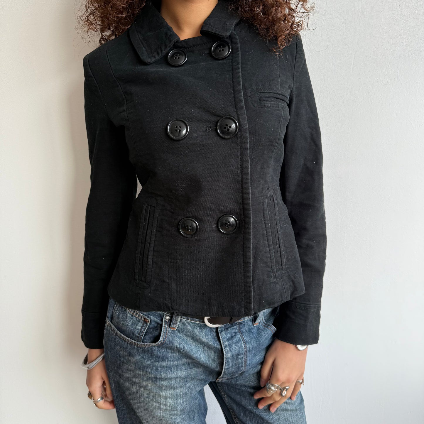 Black large button peacoat - Size S