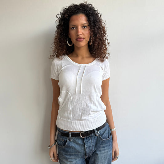 White knit short sleeve hoodie - Size M