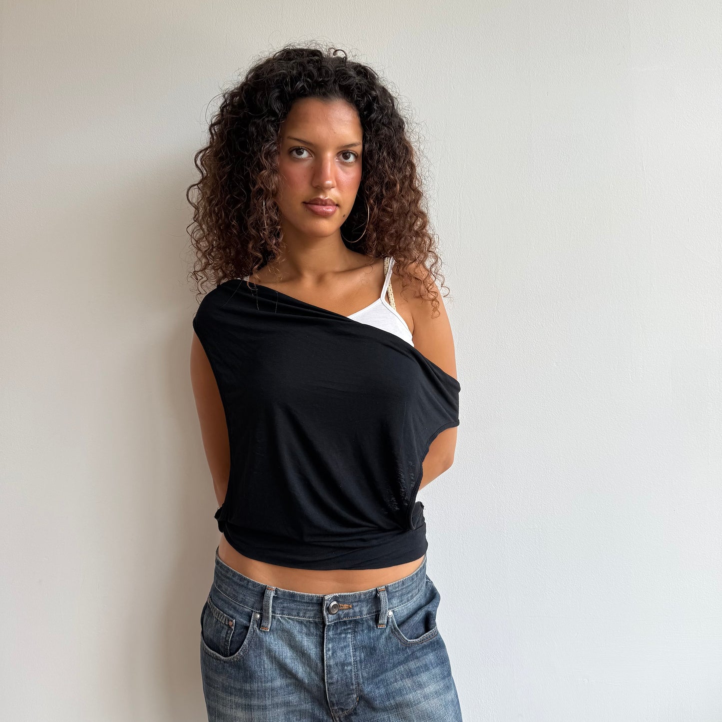 Black + white double layer top - Size S