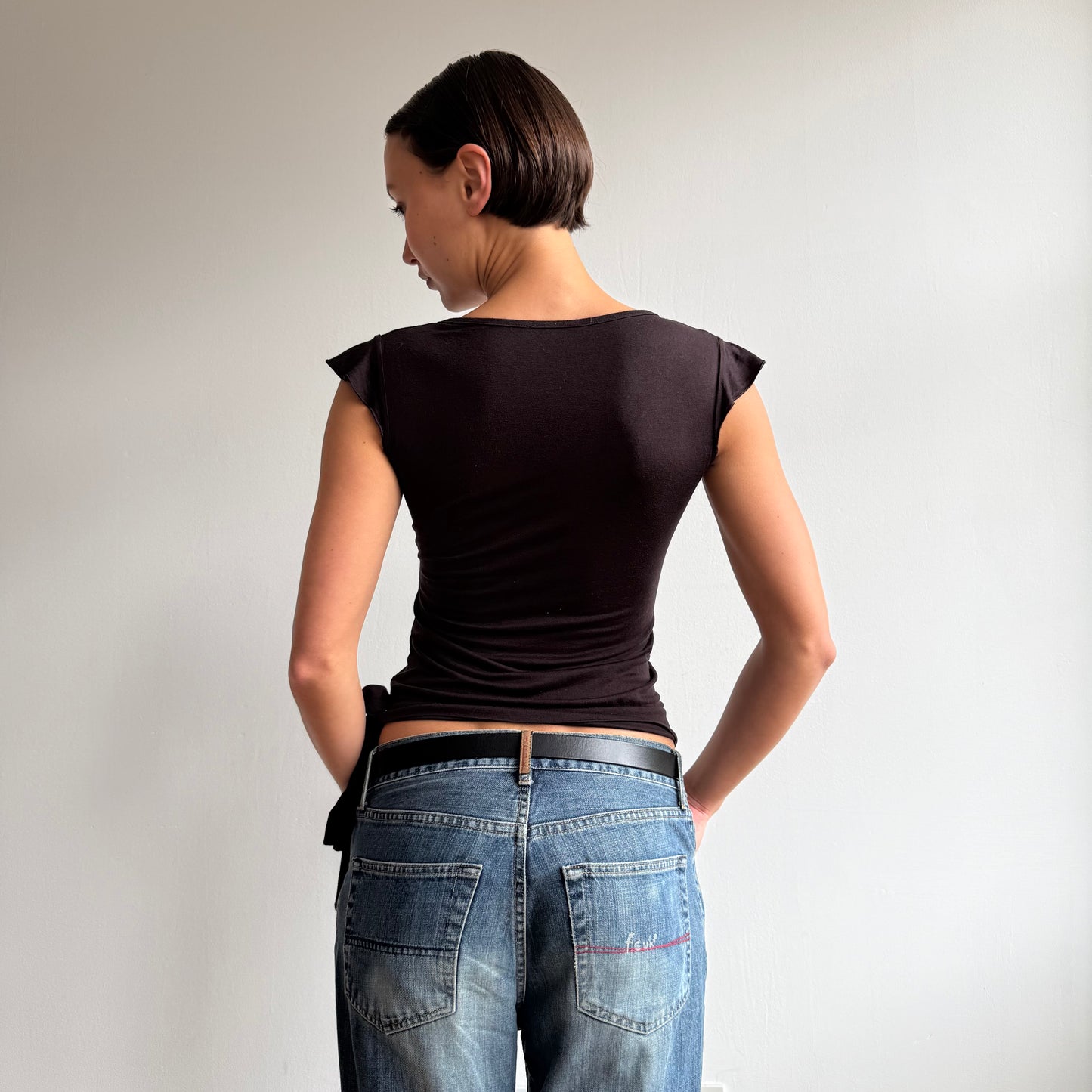 Brown tie side wrap top - Size S