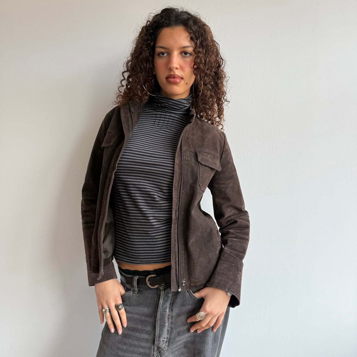 Chocolate brown suede jacket - Size S