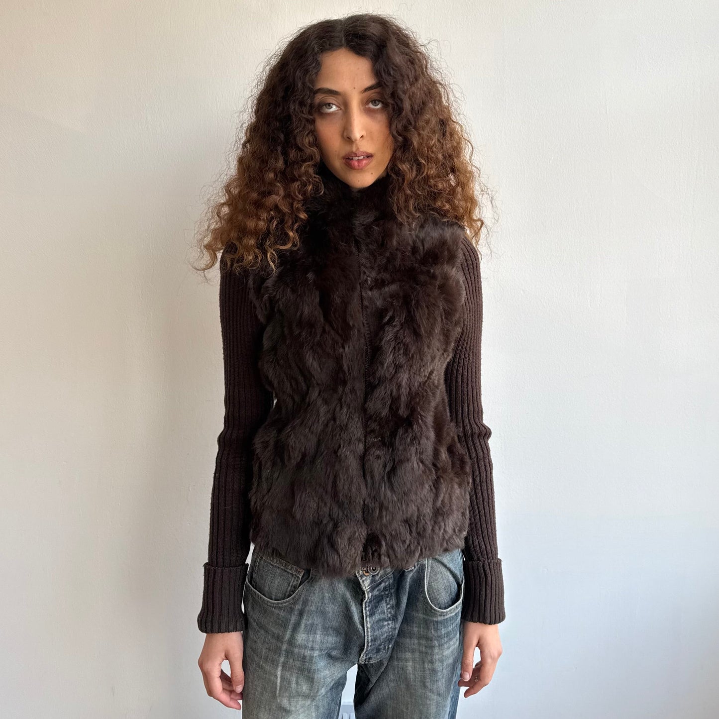 Brown fur knitted gilet - Size M