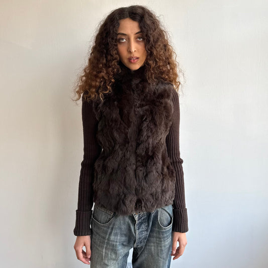 Brown fur knitted gilet - Size M