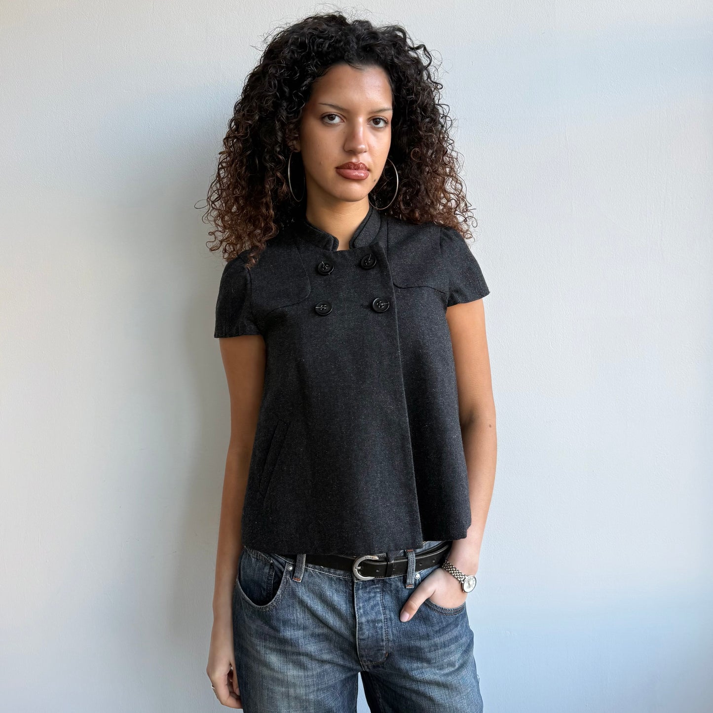 Charcoal short sleeve peacoat - Size M