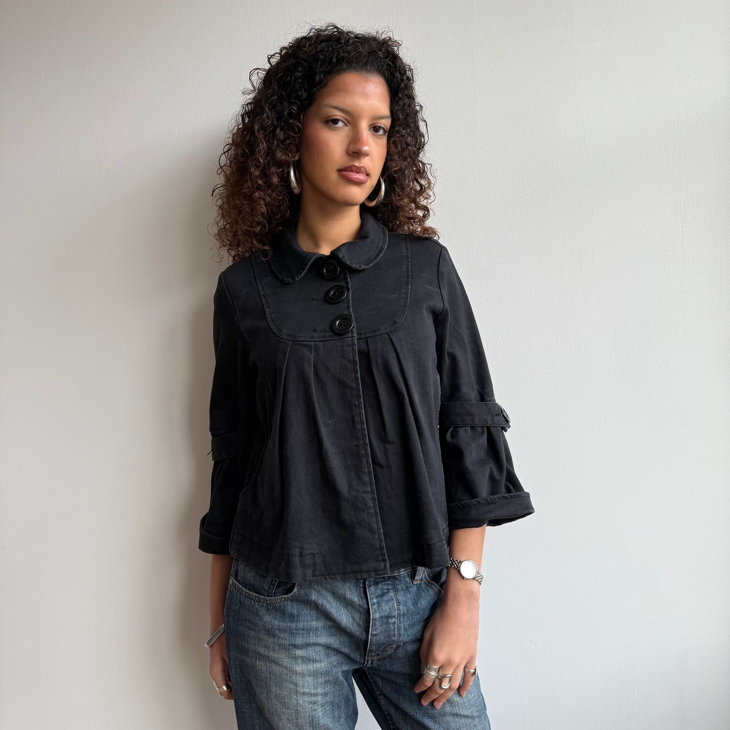 Black 3/4 sleeve peacoat - Size S + M