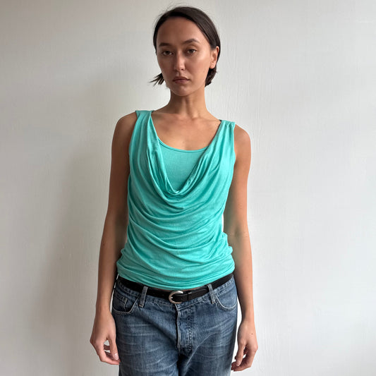 Teal double layer cowl top - Size S