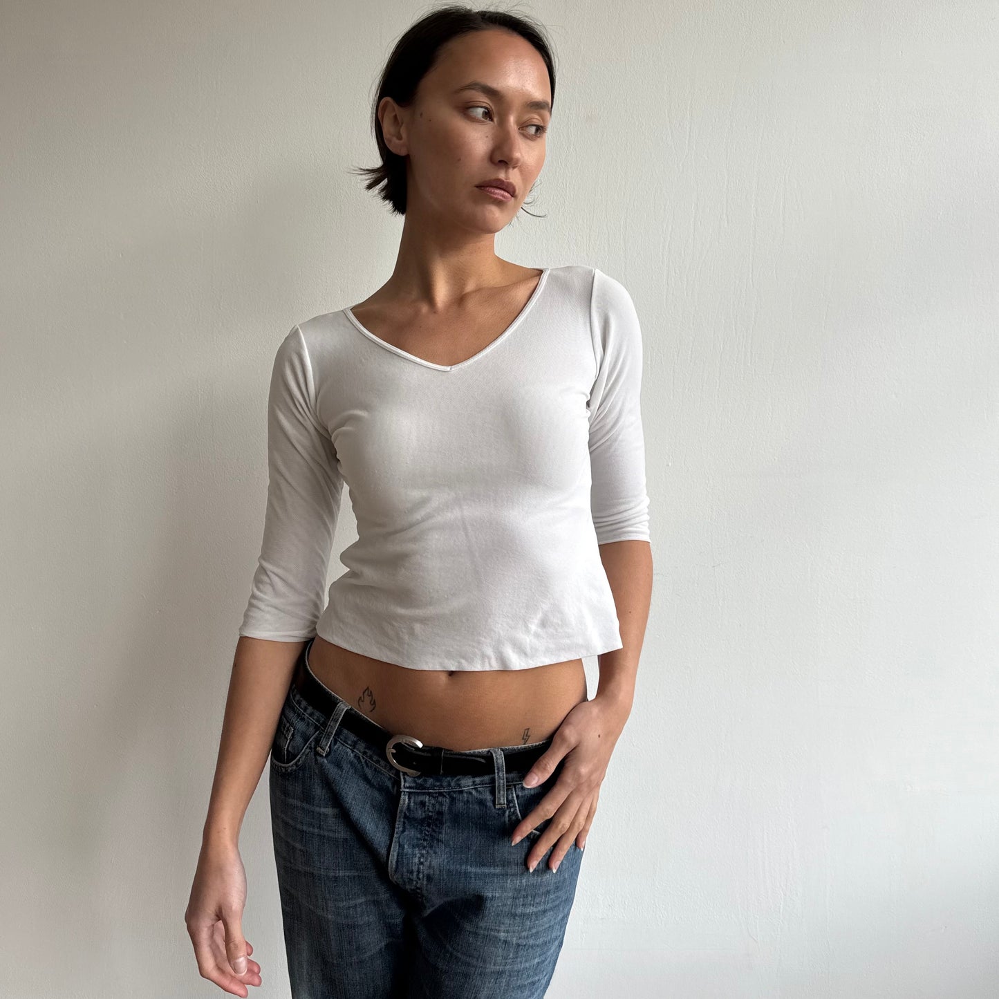 White double layer 3/4 sleeve top - Size S