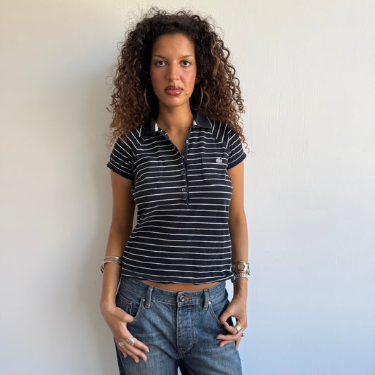 Navy striped Lacoste polo - Size M