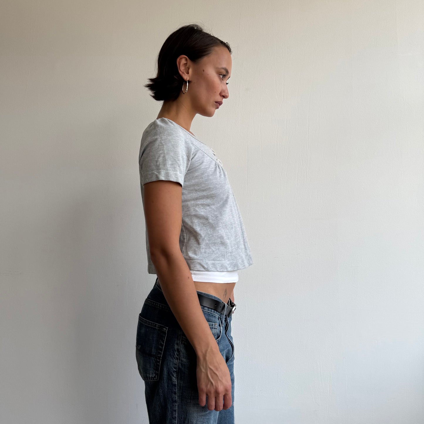 Grey cropped button jumper - Size S/M
