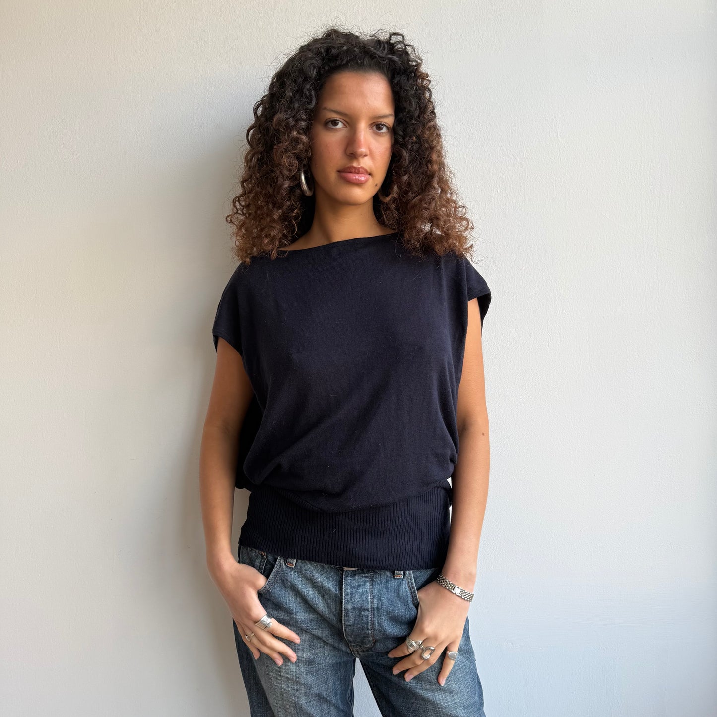 Navy open back knit - Size M