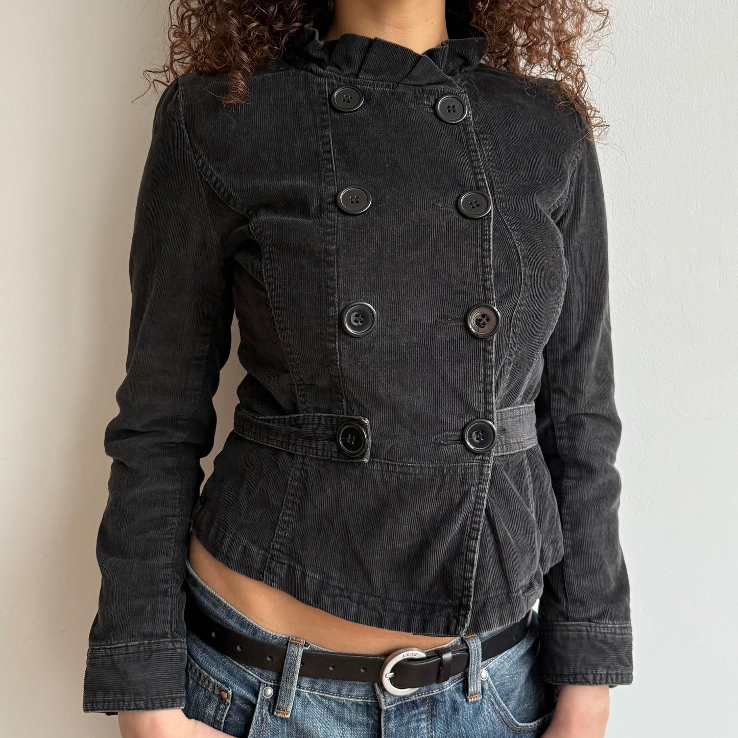 Black corduroy ruffle peacoat - Size S