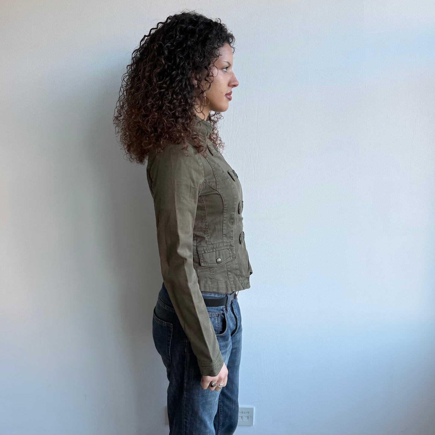 Khaki zip military jacket - Size S/M