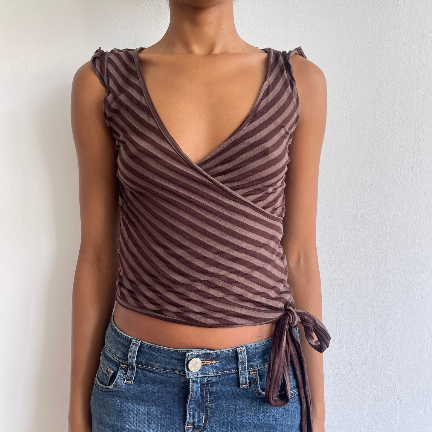 Brown stripe wrap top - Size XS