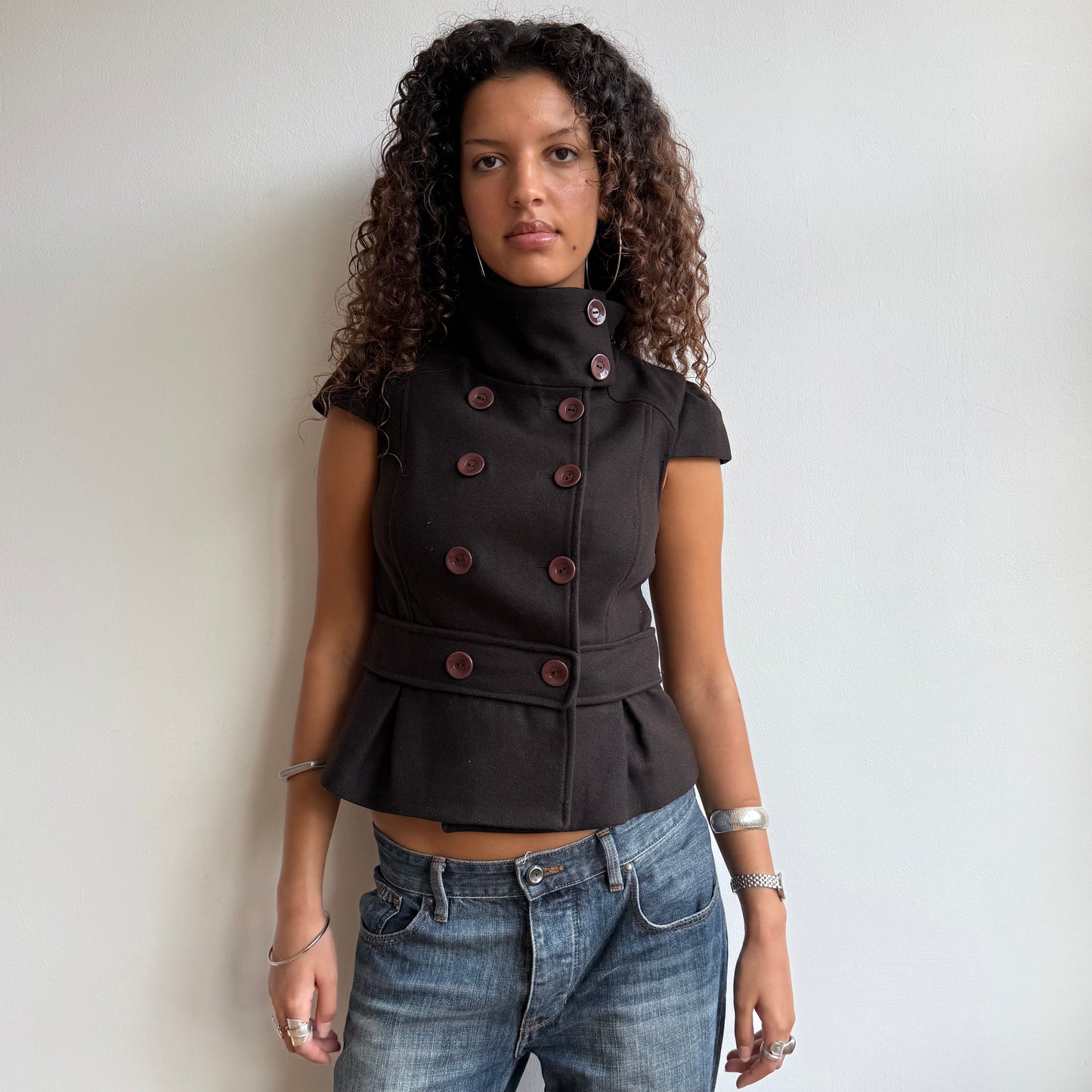 Brown short sleeve peacoat - Size XS + S