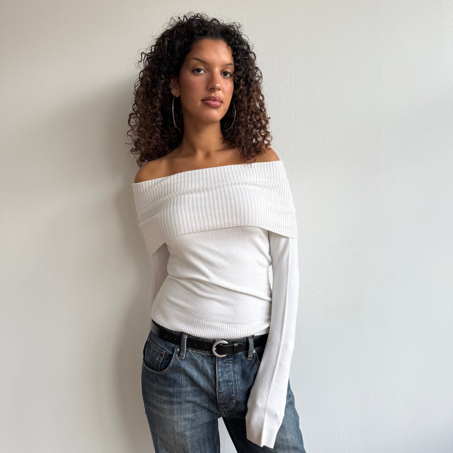White Bardot knit jumper - Size S/M