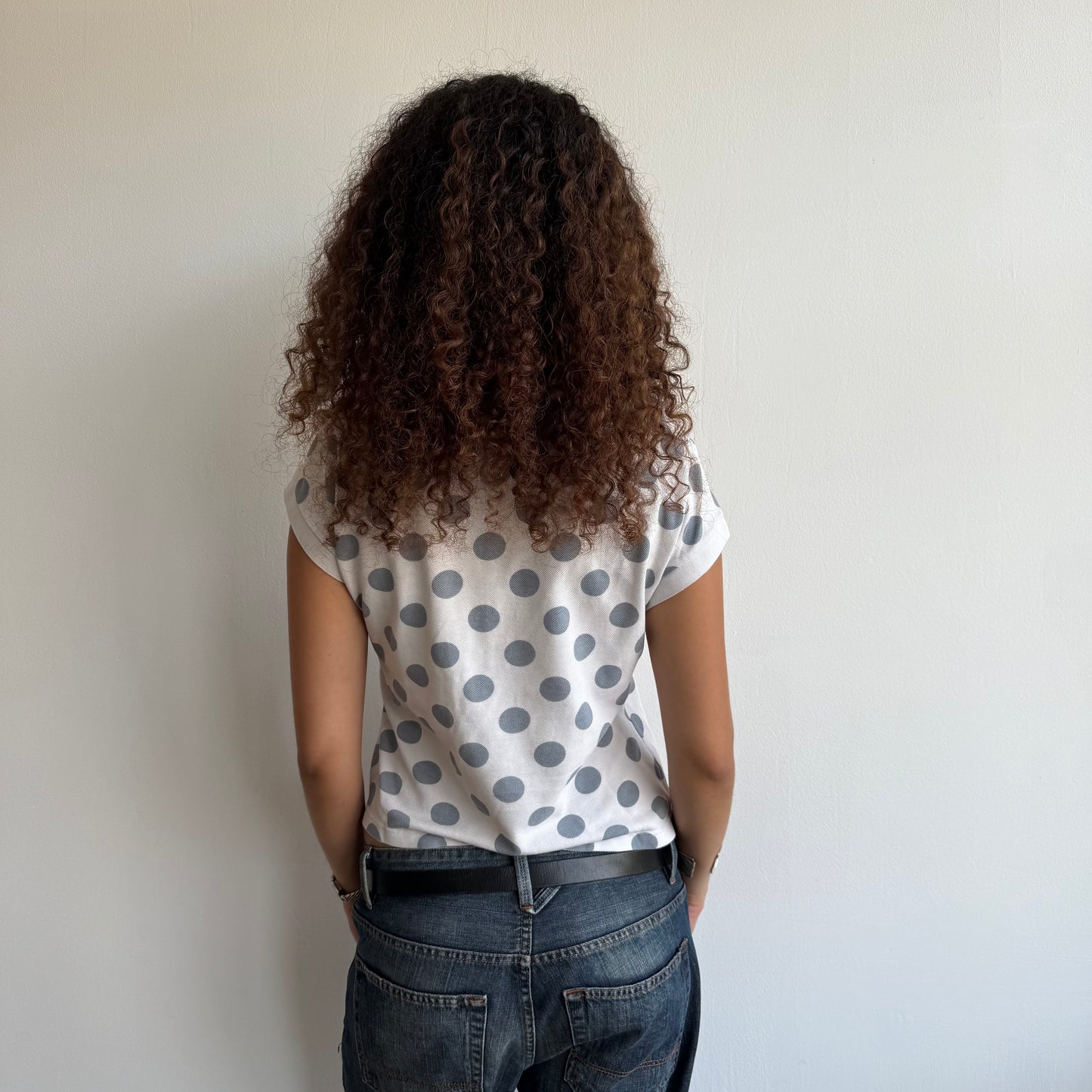 White polka dot Lacoste polo - Size S/M