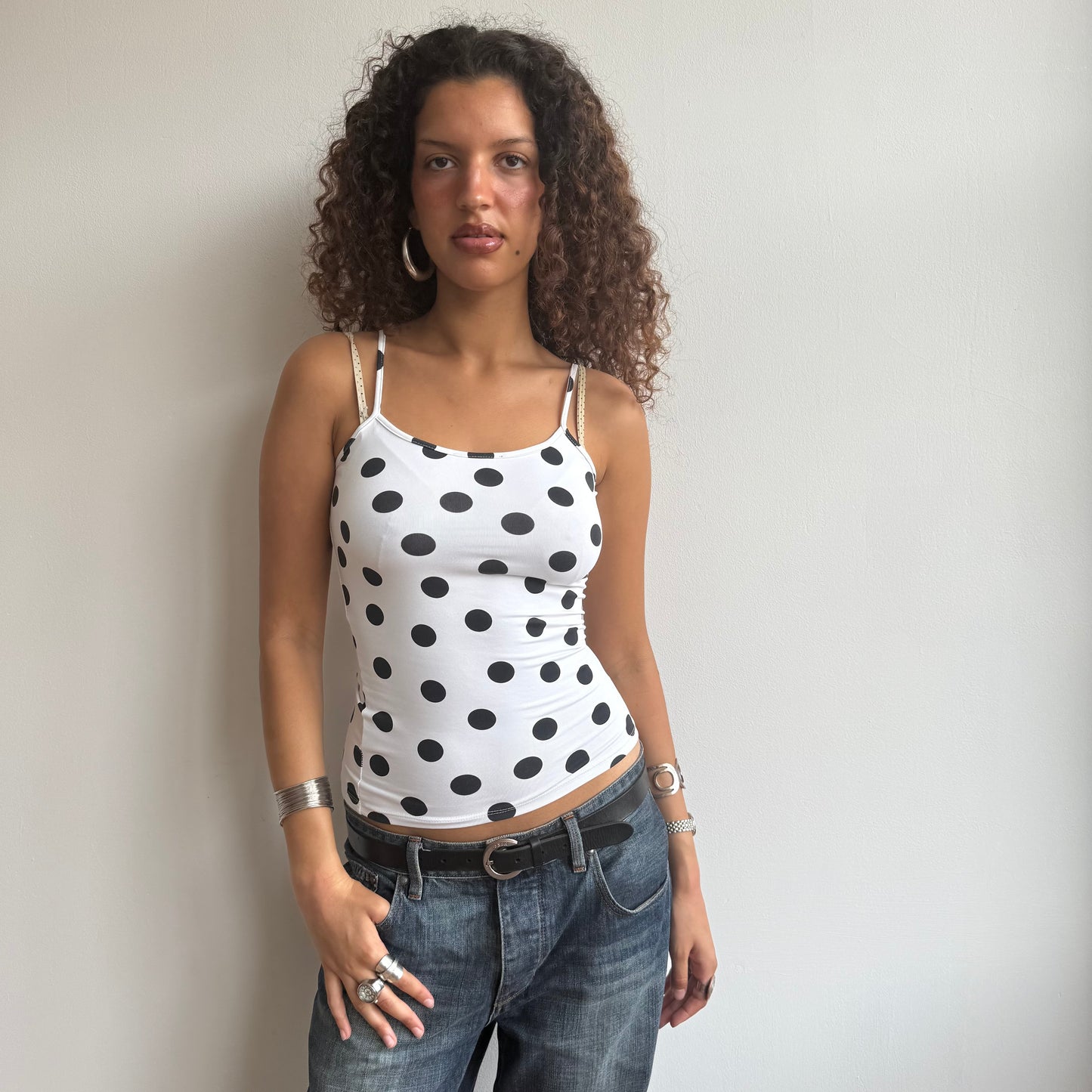 White large polka dot cami - Size S