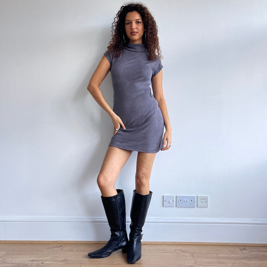 Grey knit roll neck dress - Size S