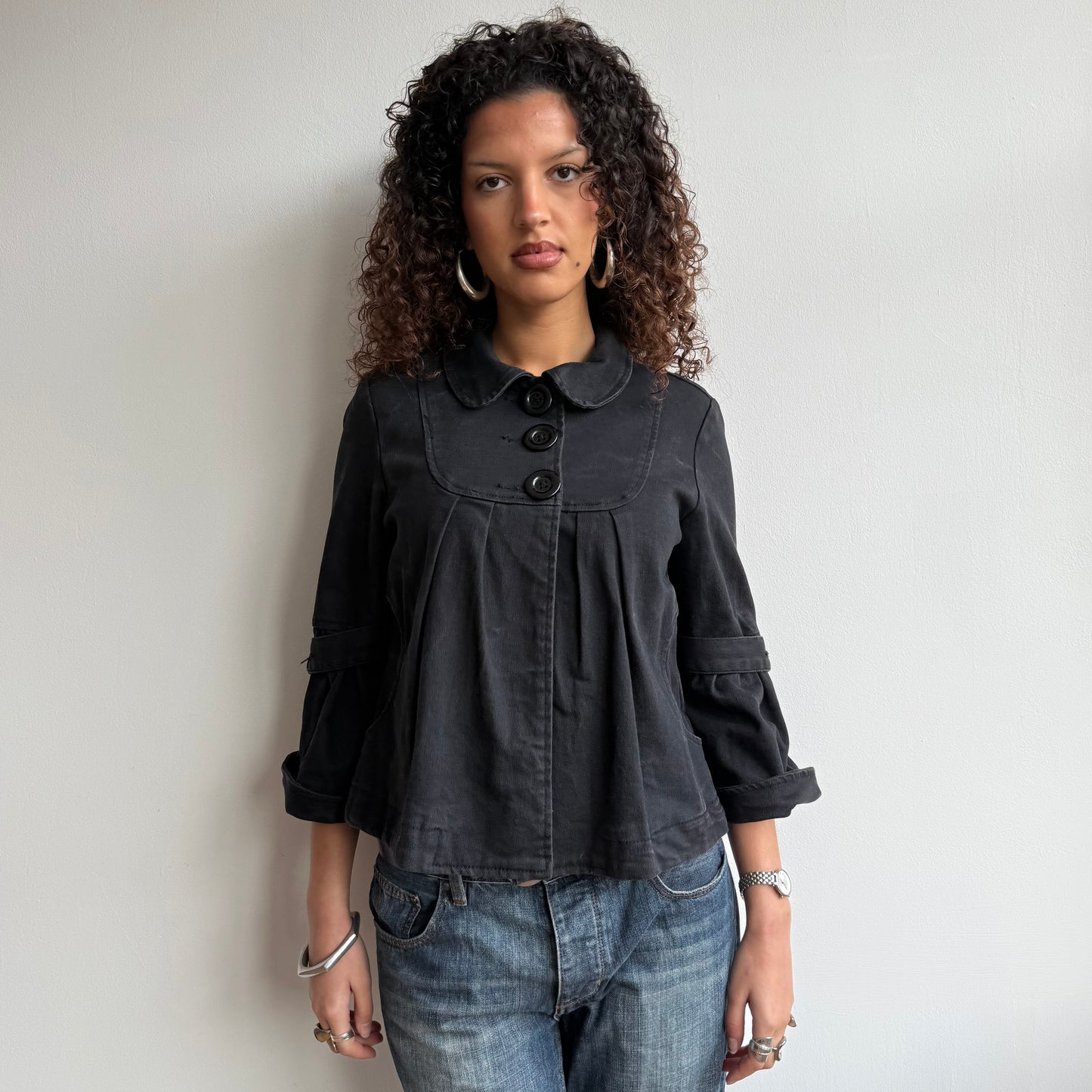 Black 3/4 sleeve peacoat - Size S + M