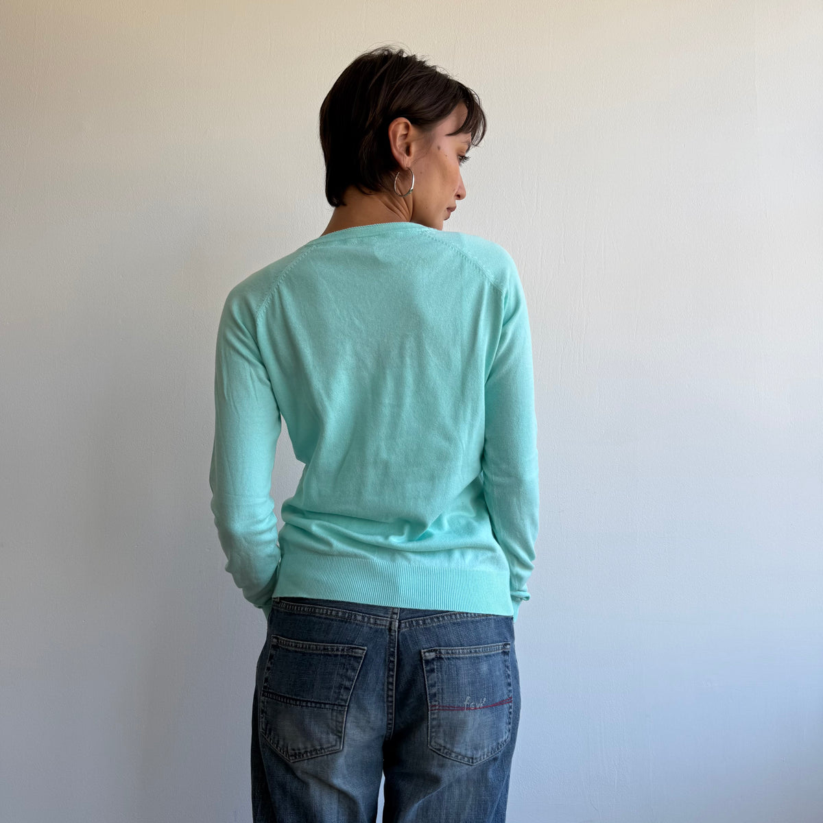 Turquoise v-neck knit jumper - Size M