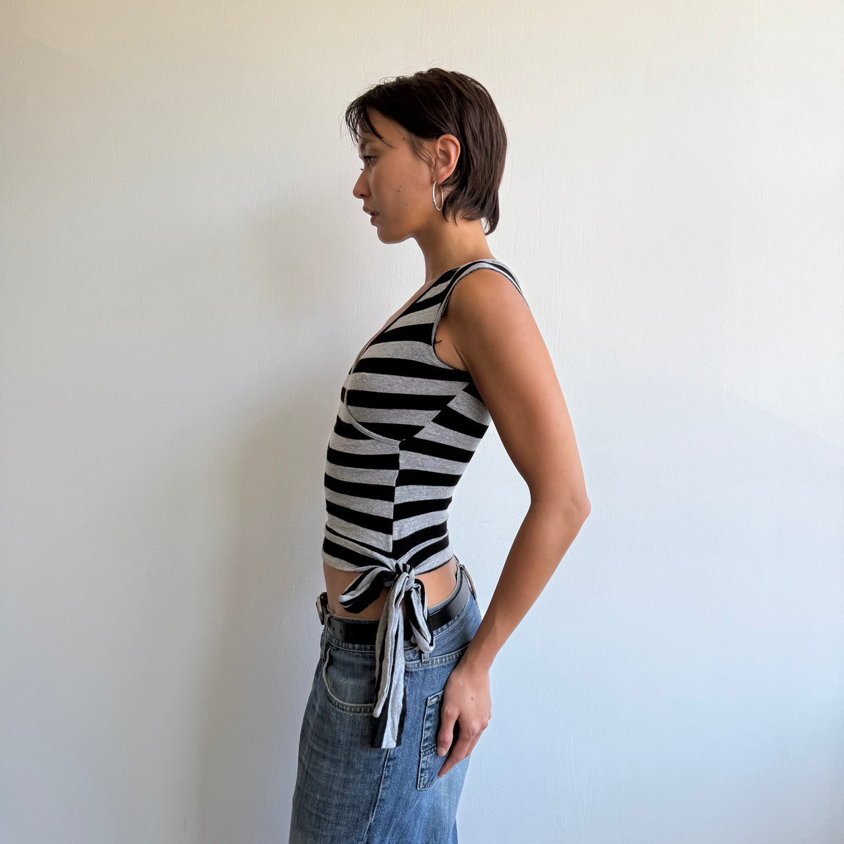 Black + grey striped ballet top - Size XS