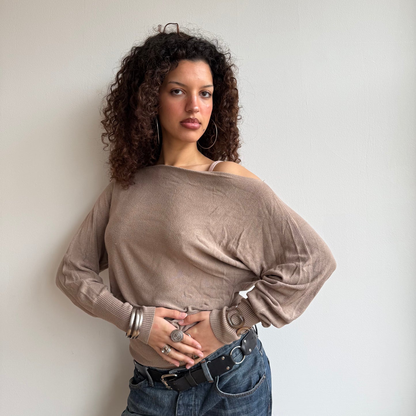 Beige slouchy knit jumper - Size M
