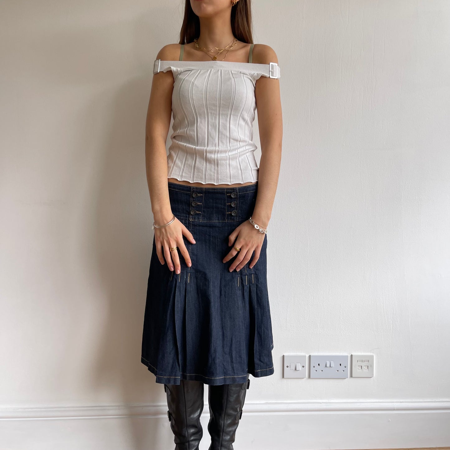 White knit buckle tank - Size S