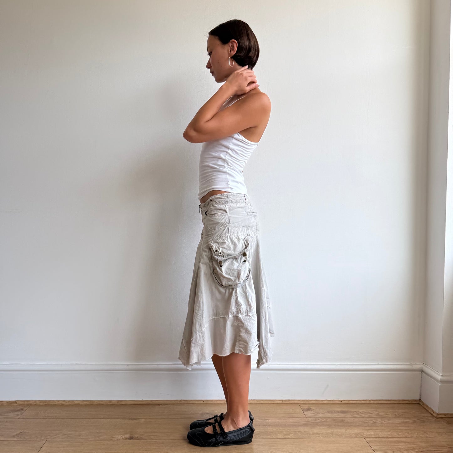 Khaki grey cargo midi skirt - Size S