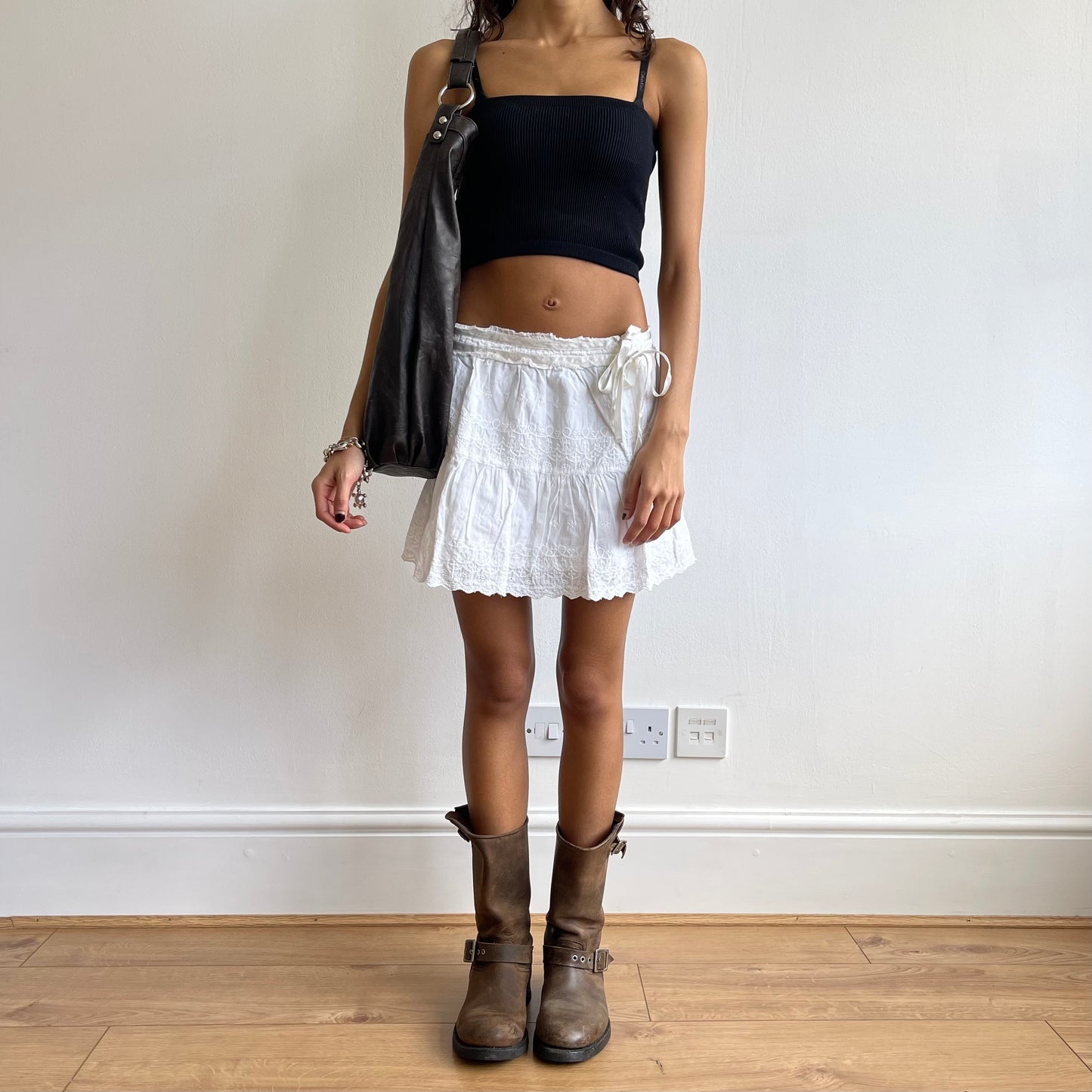 White tie-side mini skirt - Size S