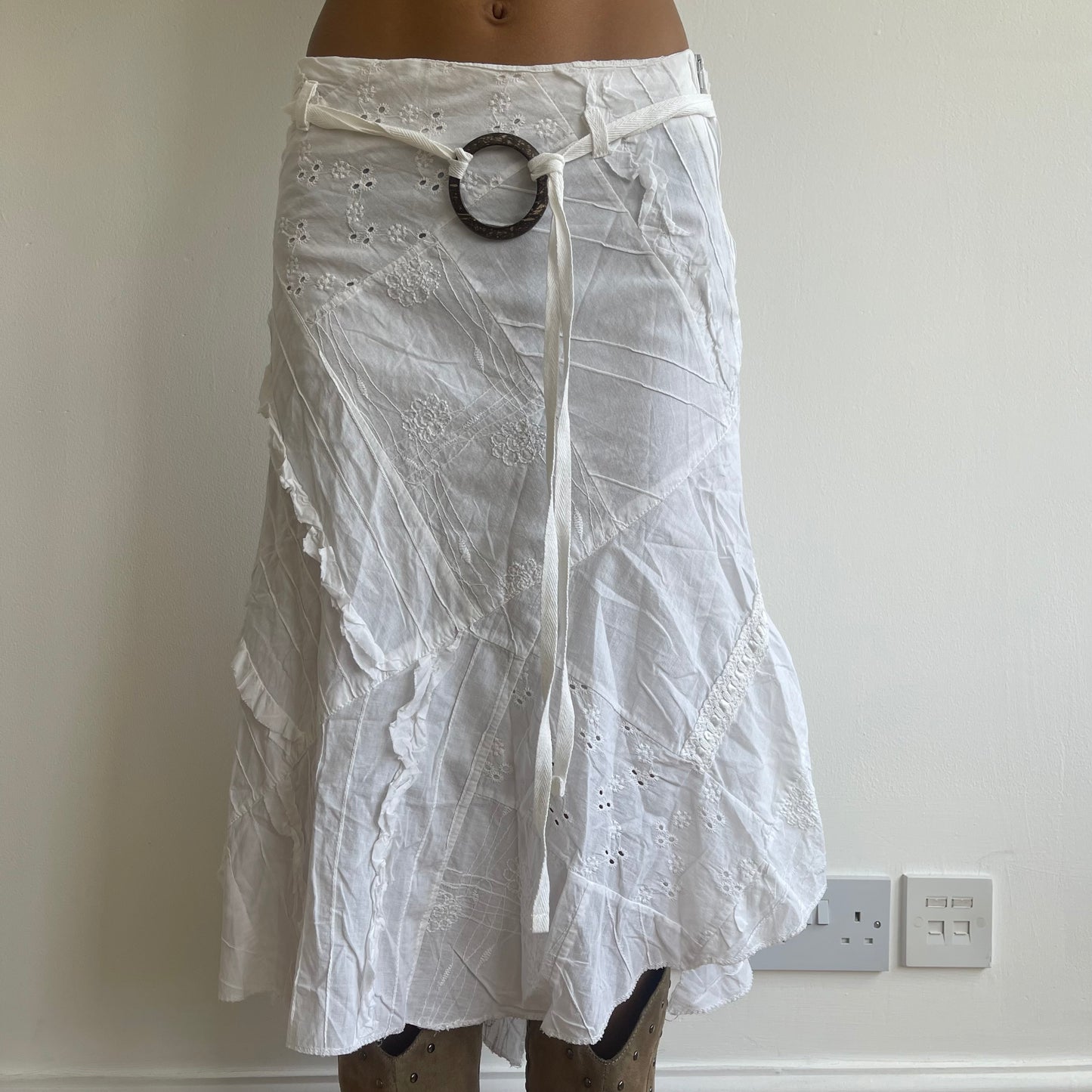 Patchwork belted midi skirt - Size XS